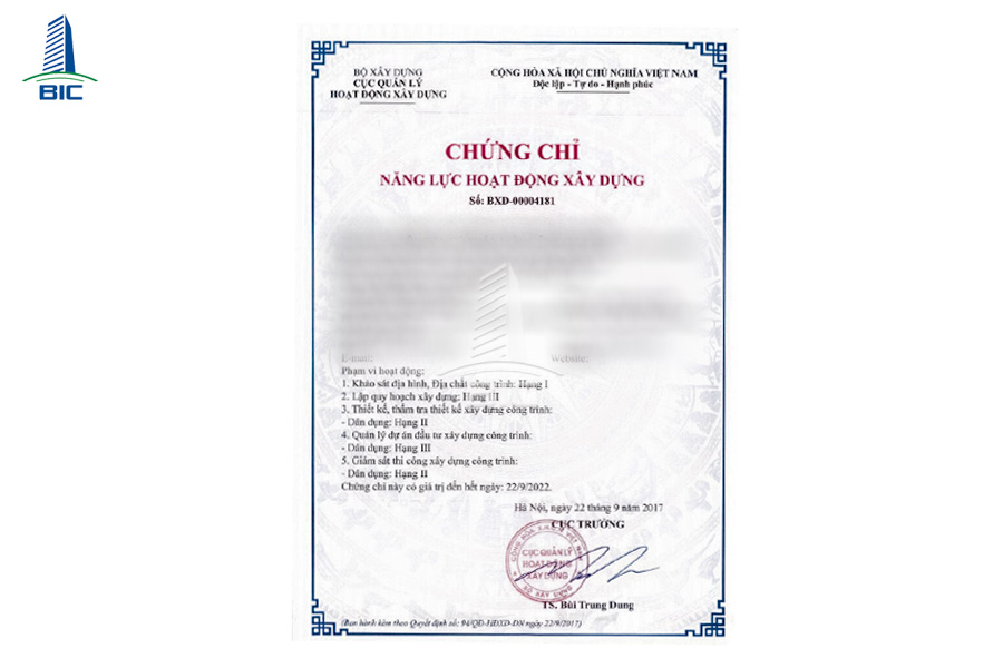 chứng chỉ năng lực công ty xây dựng